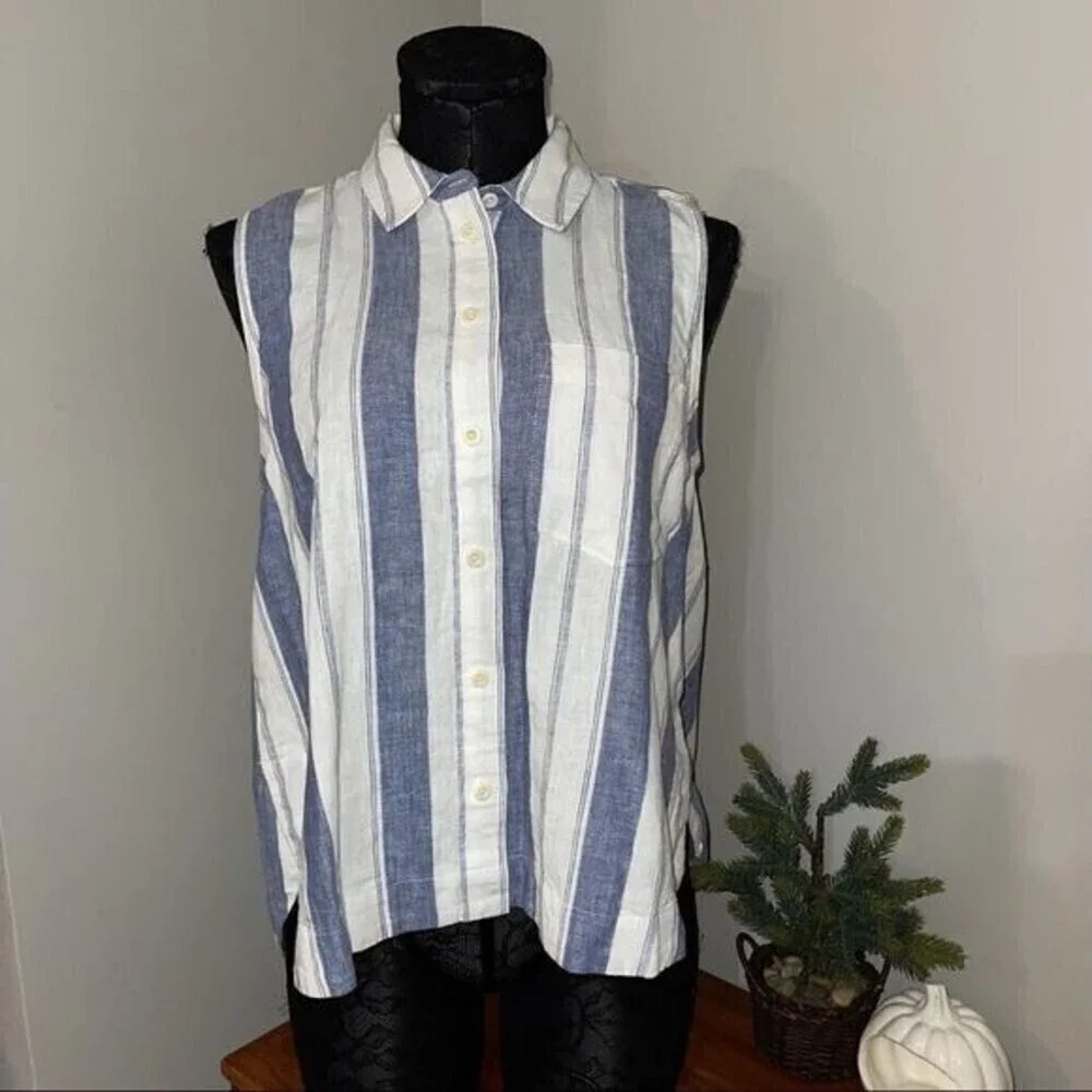 Madewell Striped Sleeveless Shirt Sz S ❤️ - Picture 2 of 6